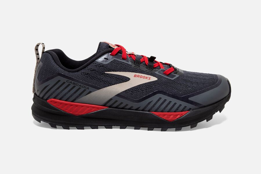 Mens Brooks Cascadia 15 GTX Trail Shoes Black/Ebony/Red | Shoes 9620-OHWTF